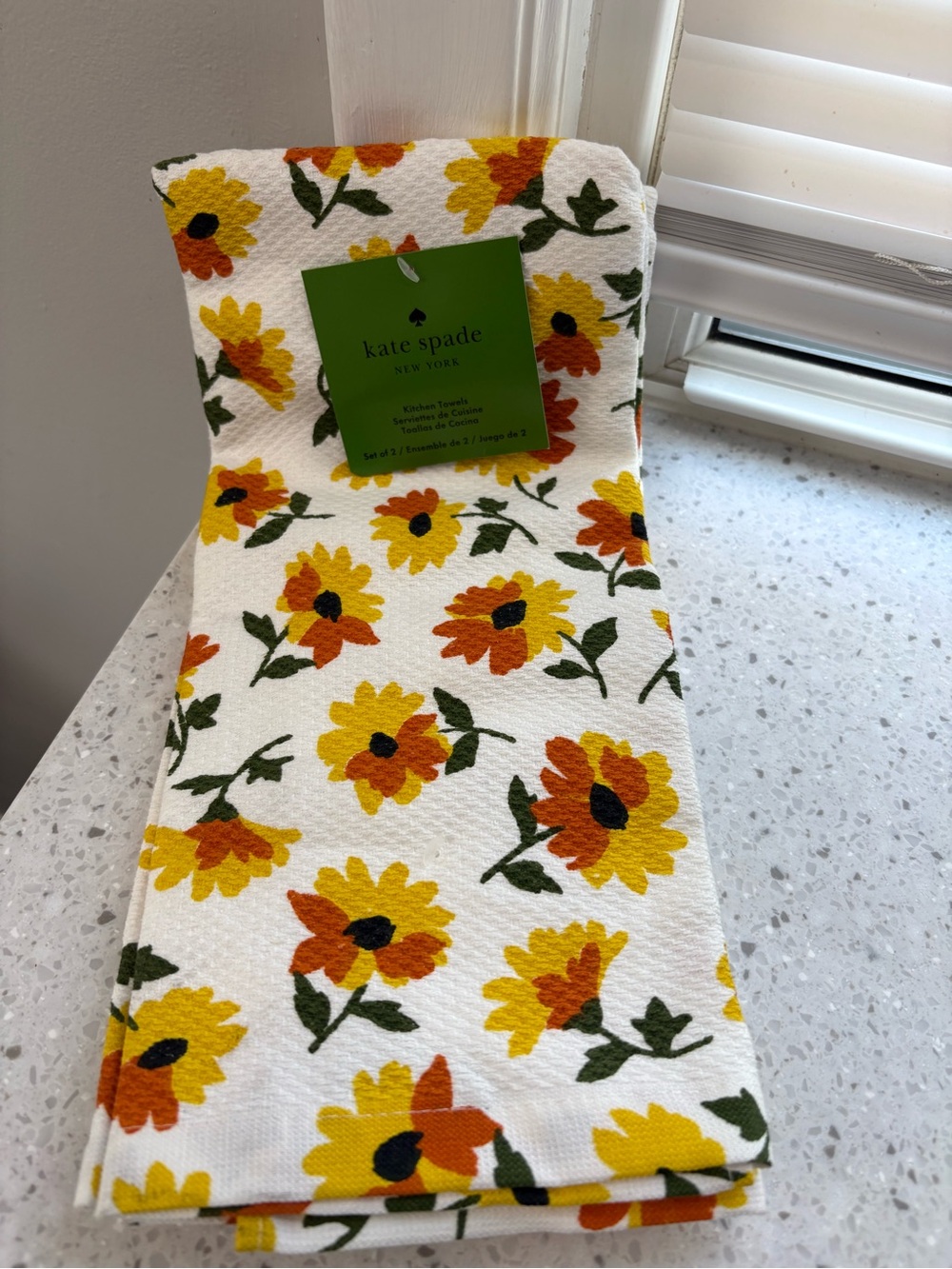 NWT kate spade Floral Kitchen Towels - Yellow, Orange & Green